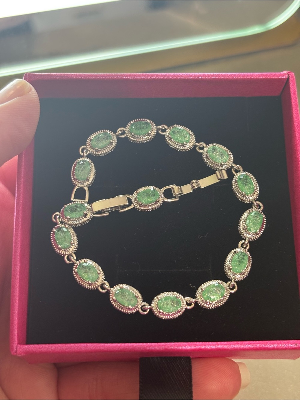 Green Crystal Link Bracelet - Women Jewelry